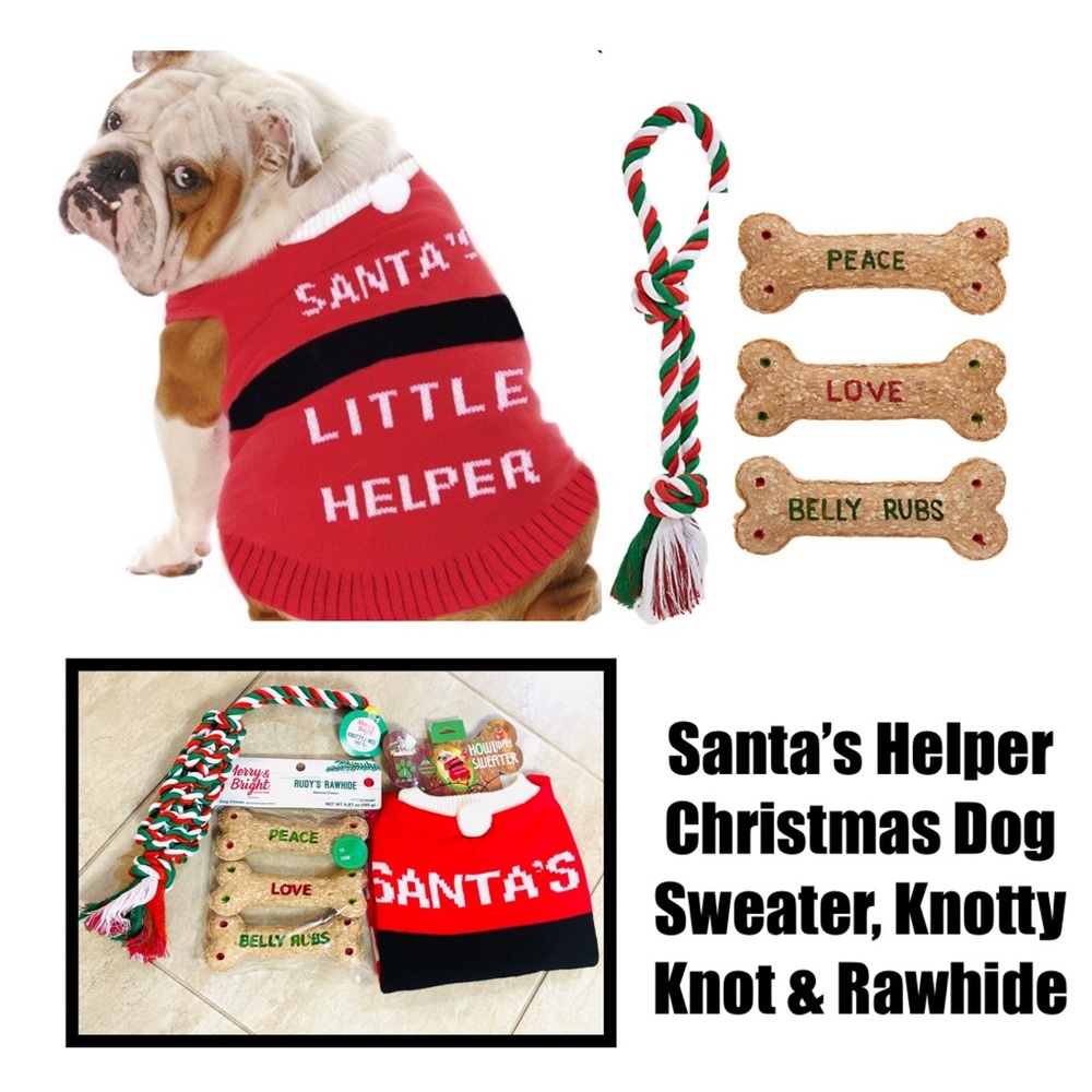 Santa’s Helper Christmas Dog Sweater, Knotty Knot & Rawhide